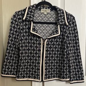 St.‎ John Collection Black & Cream Geometric Knit Zip-Up Jacket Blazer Size 4